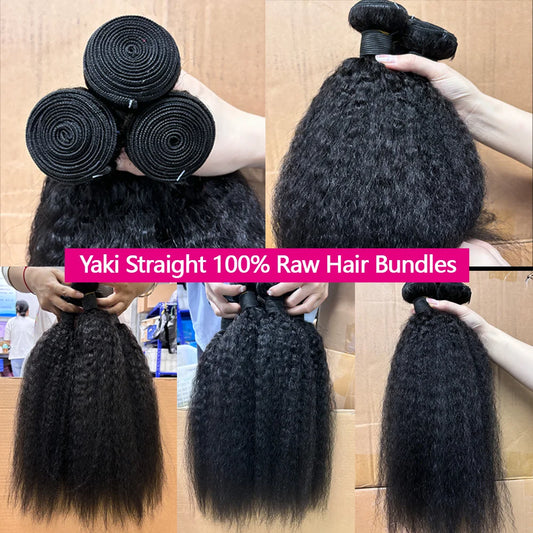 12A Kinky Straight Bundles Human Hair 100 Human Hair Yaki Straight Bundle 20 22 24 Inch Human Hair Bundles 3-5 Days Delivery
