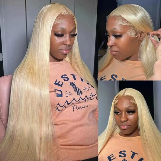 Honey Blonde 13x6 HD Lush All Natural Lace Front Hair Wig - 200% 613 (34 36 Inch Straight 13x4 Lace Frontal)