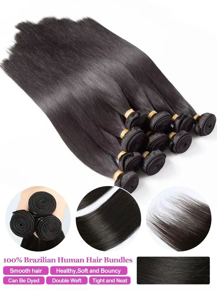 26 28 30 40 Inches Straight Human Hair Bundles Brazilian Raw Remy Weave 100% Unprocessed Extension Weft Natural Black For Women