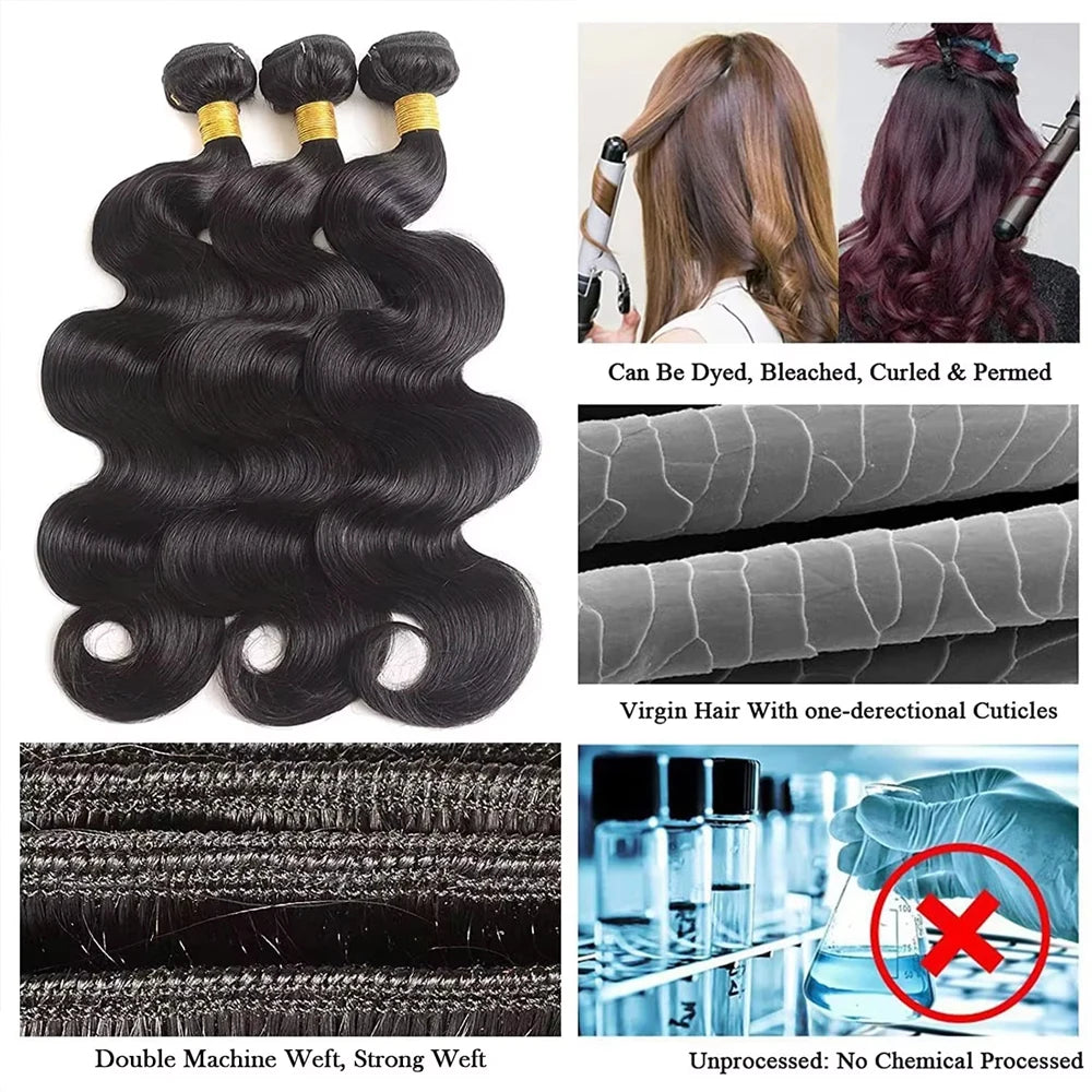 12A 30 40 Inch Body Wave Bundles Brazilian Real Raw Human Hair Extensions Wet And Wavy Remy Weave Hair Bundles For Black Women