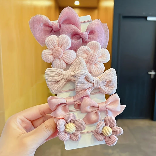 10 Pieces Of Cute And Sweet Style Bow Flower Design, Strong Elasticity, Does Not Damage Hair, Suitable For Ponytail Hair Accesso