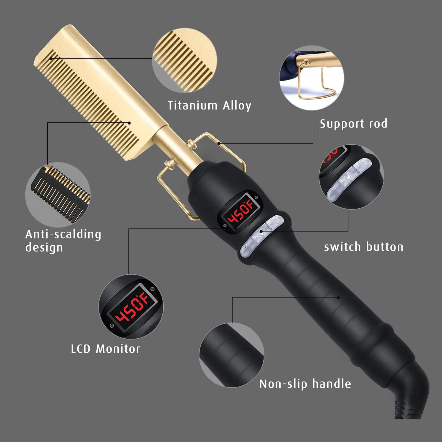 UNTIOR 3 in 1 Straightening Comb Multifunctional Hair Portable Travel Ceramic Comb Electric Hair Straightener for Hair and Wigs