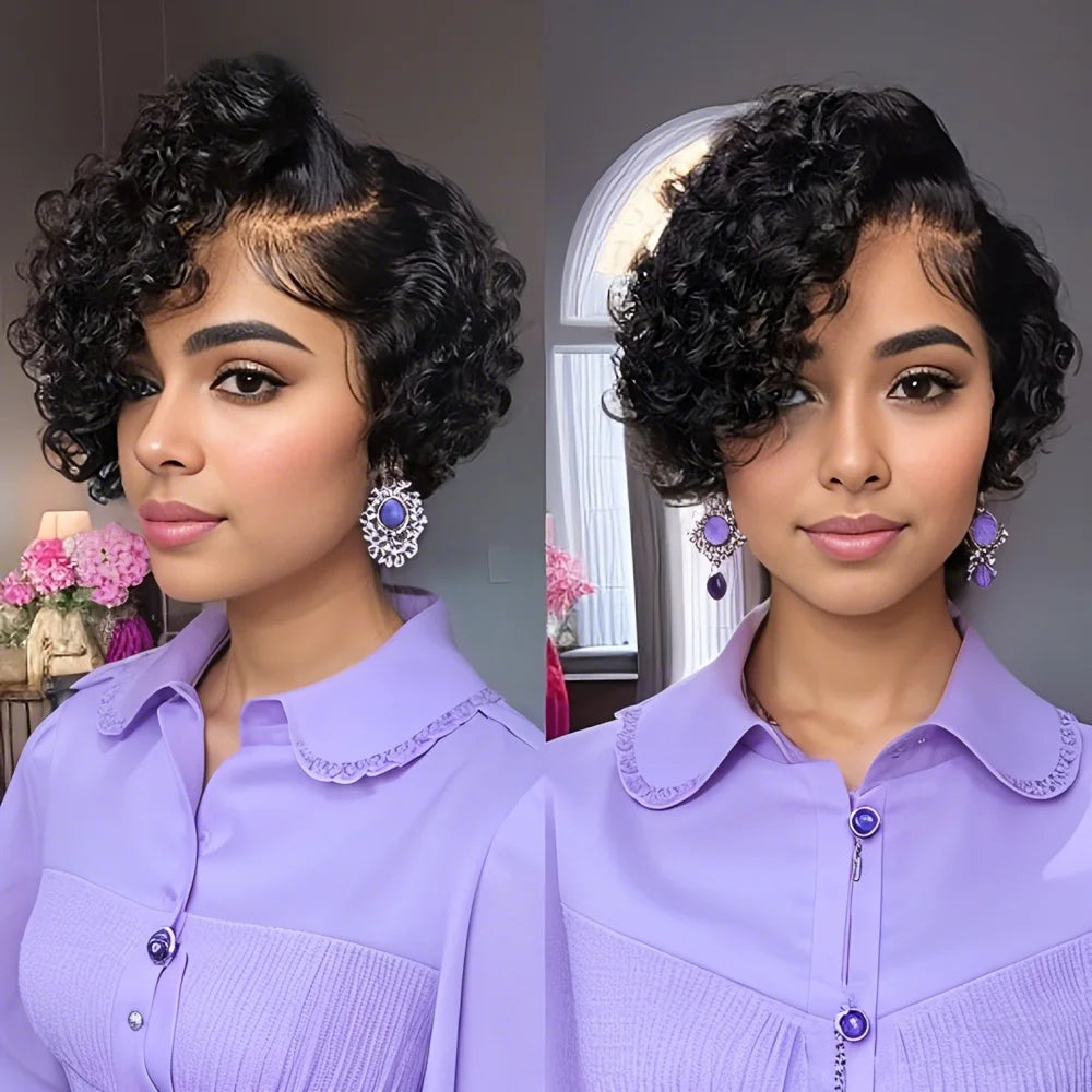 Pixie Cut Wig Human Hair Water Wave Wig 13x4x1 Lace Front Wigs Short Curly Natural Wigs for Woman