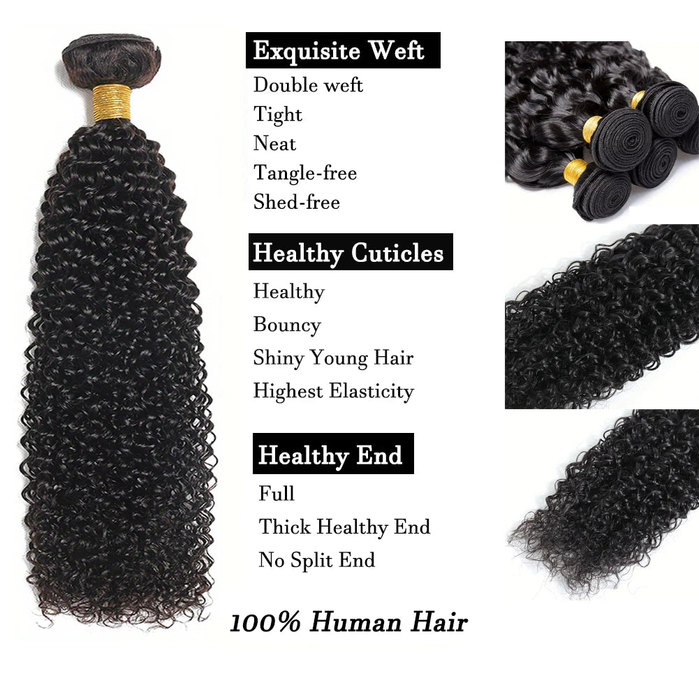 8-30Inch Kinky Curly Human Hair Bundles 12A Brazilian Virgin Hair Weave 100% Human Hair Extensions Natural Black 1pc Bundle