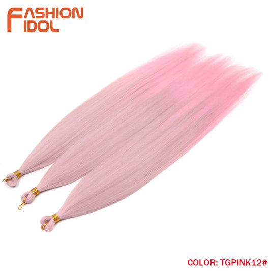 28 Inch 3PCS 300g Yaki Straight Pony Hair Bundles Crochet Braids Hair Synthetic Braiding Hair Ombre Brown Crochet Hair Extension