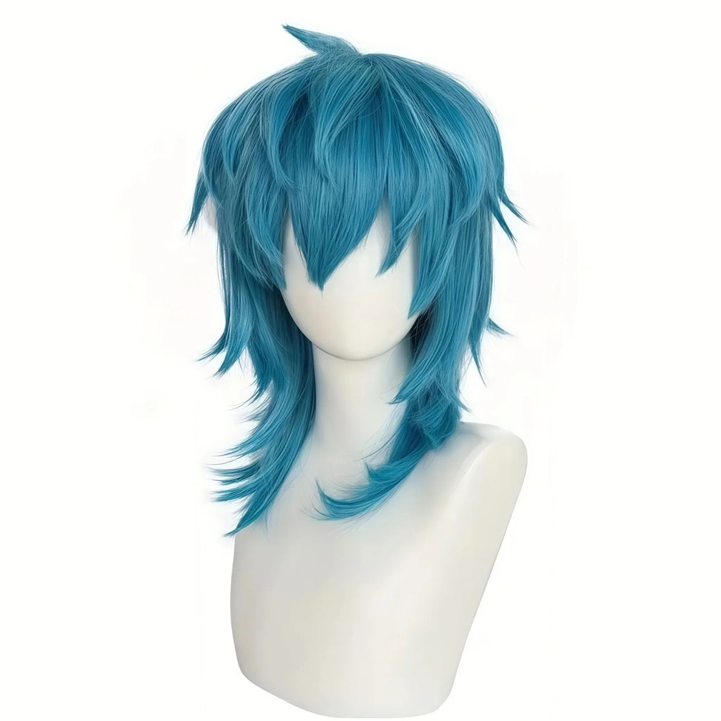 Artificial Medium-Length Straight Blue Salic Cosplay Hairstyle with Bangs Birthdays Role-Playing Synthetic Wig