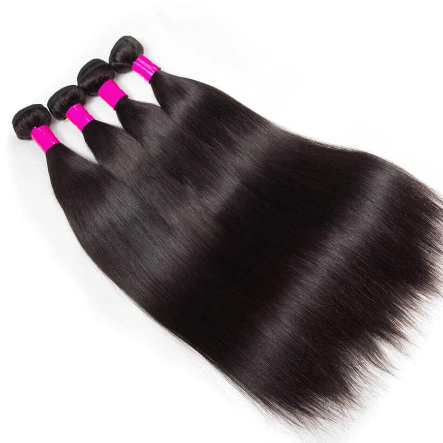Silky Straight Bundles Human Hair Remy Brazilian Hair Extensions 1/3/4 PCS Natural Black Hair Weave Bundles 14-30 Inches
