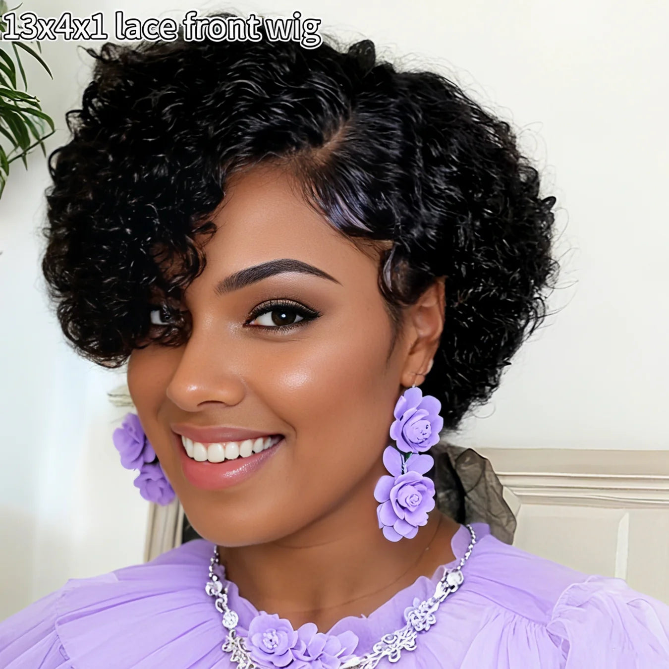 Pixie Cut Wig Human Hair Water Wave Wig 13x4x1 Lace Front Wigs Short Curly Natural Wigs for Woman