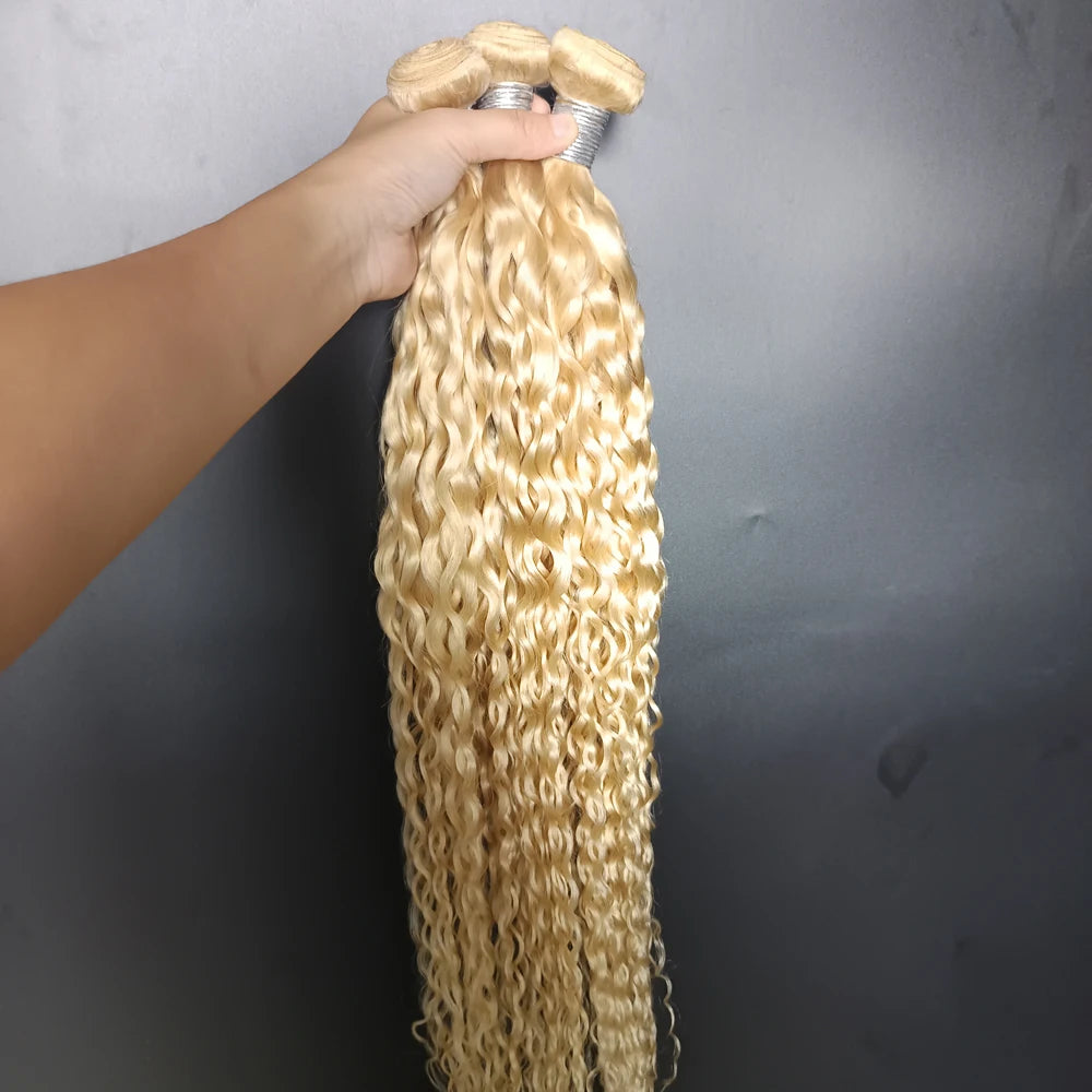 1/2/3PCS 613 Blonde Bundles Human Hair Water Wave 10-30 inch 100% Unprocessed Virgin Human Hair Extensions 12A Grade Full End