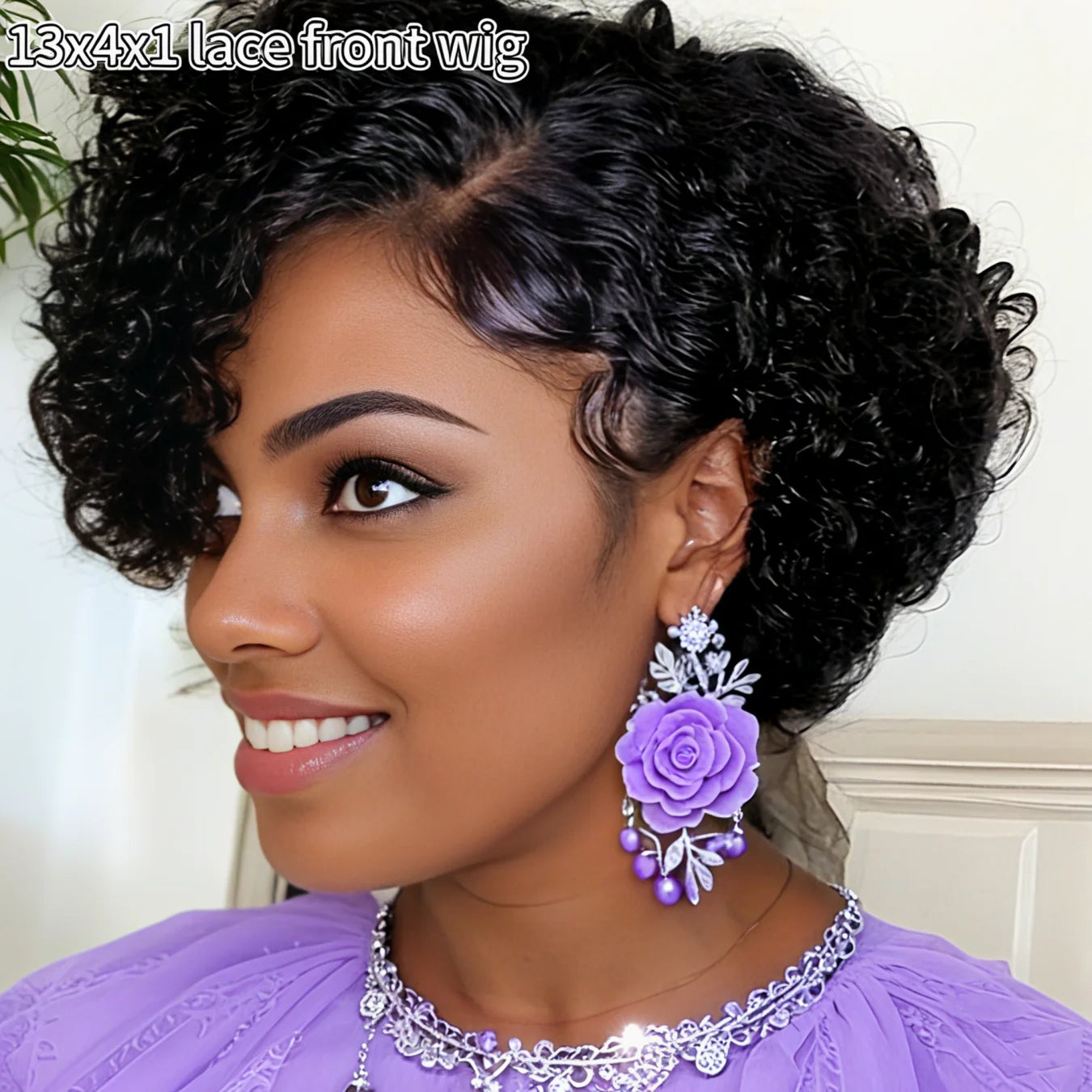 Pixie Cut Wig Human Hair Water Wave Wig 13x4x1 Lace Front Wigs Short Curly Natural Wigs for Woman