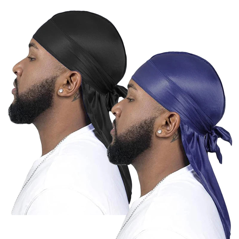 Unisex Silky Long Tail Durag Pirate Hat Turban Fashion Headwraps Cap Bandana Women Men Headwear Caps Hijab Hair Accessories  ﻿
