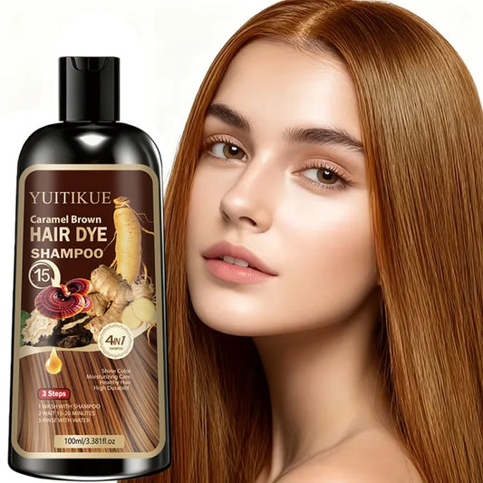 YUITIKUE Caramel Brown Hair Dye Shampoo - 4-in-1 Moisturizing Hair Color Shampoo Long-Lasting Hair Dye for All Hair Types