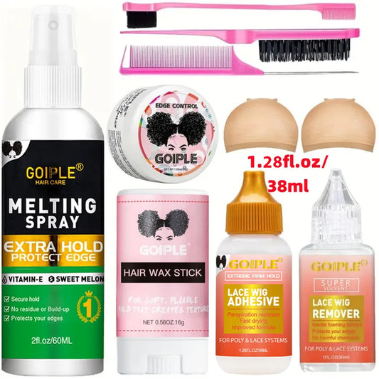 GOIPLE Beginners Lace Wig Styling Products Long-Lasting Finishing Wax Stick and Edge Control Gel Wig Bonding Glue Small Size Kit