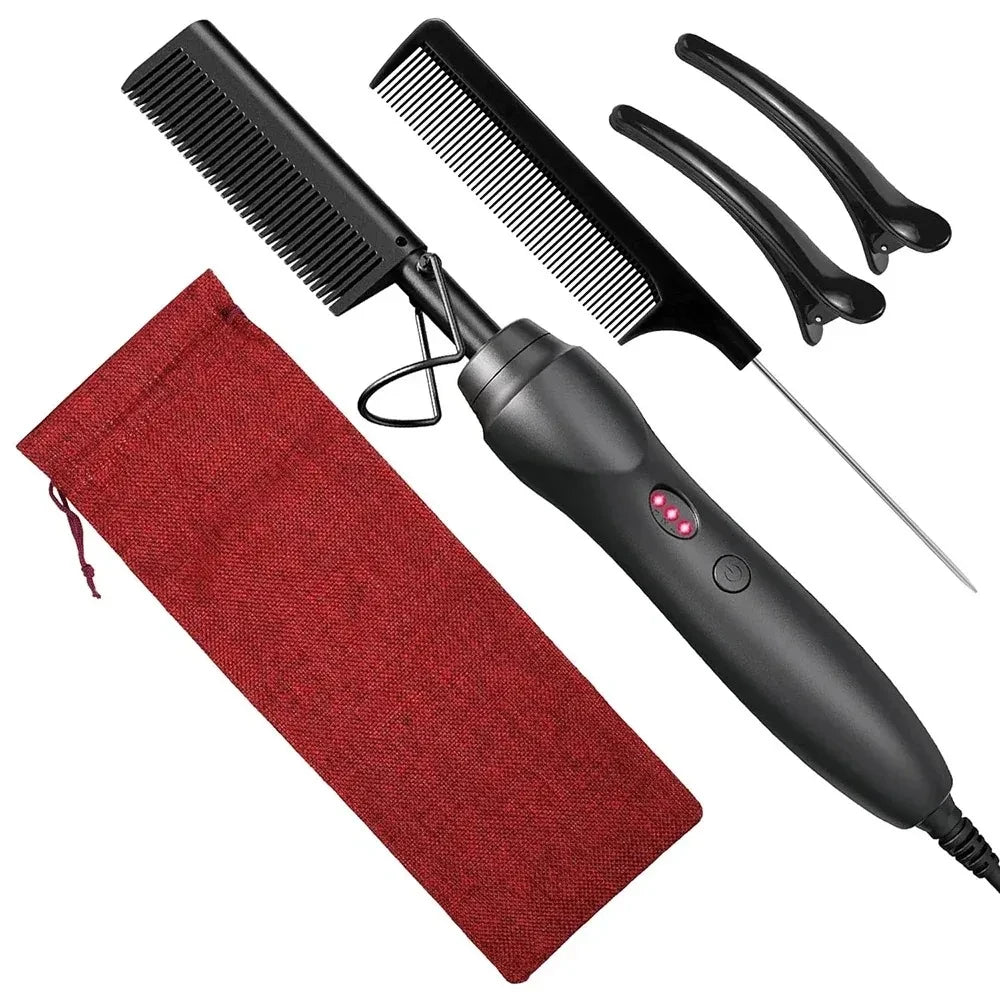 Pink Hot Comb Electric Hot Comb Heating Pressing Hair Straightening Iron for Hair Beard Wigs Wet and Dry Hair Styling Tools