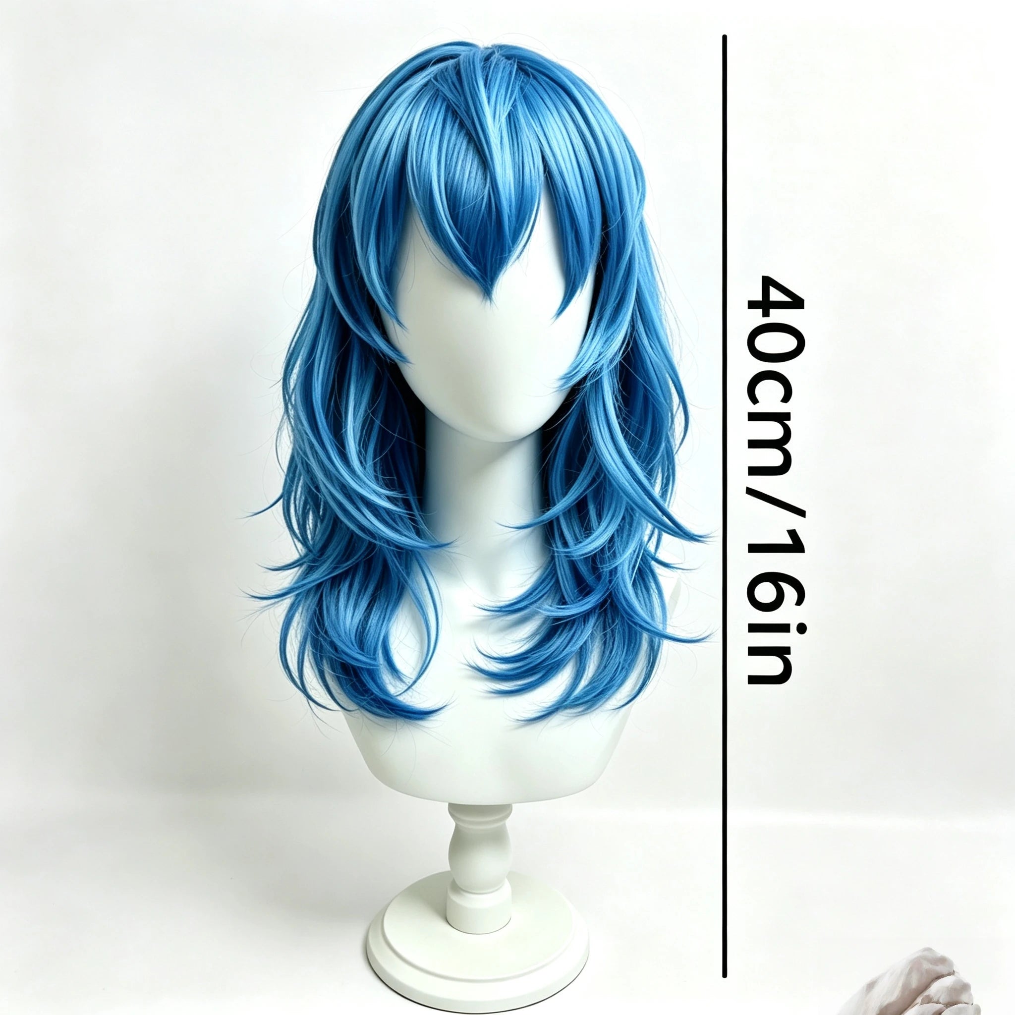 Artificial medium-length straight blue Salic cosplay hairstyle with bangs ,birthdays，role-playing synthetic wig