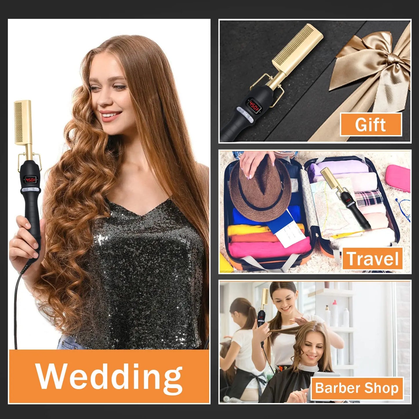 UNTIOR 3 in 1 Straightening Comb Multifunctional Hair Portable Travel Ceramic Comb Electric Hair Straightener for Hair and Wigs