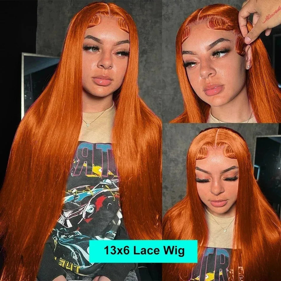 Ginger Orange Straight 13X6 Hd Lace Front Human Hair Wig 13X4 220 Density 36 Inch Wigs #350 Colored Pre Plucked Brazilian Wigs