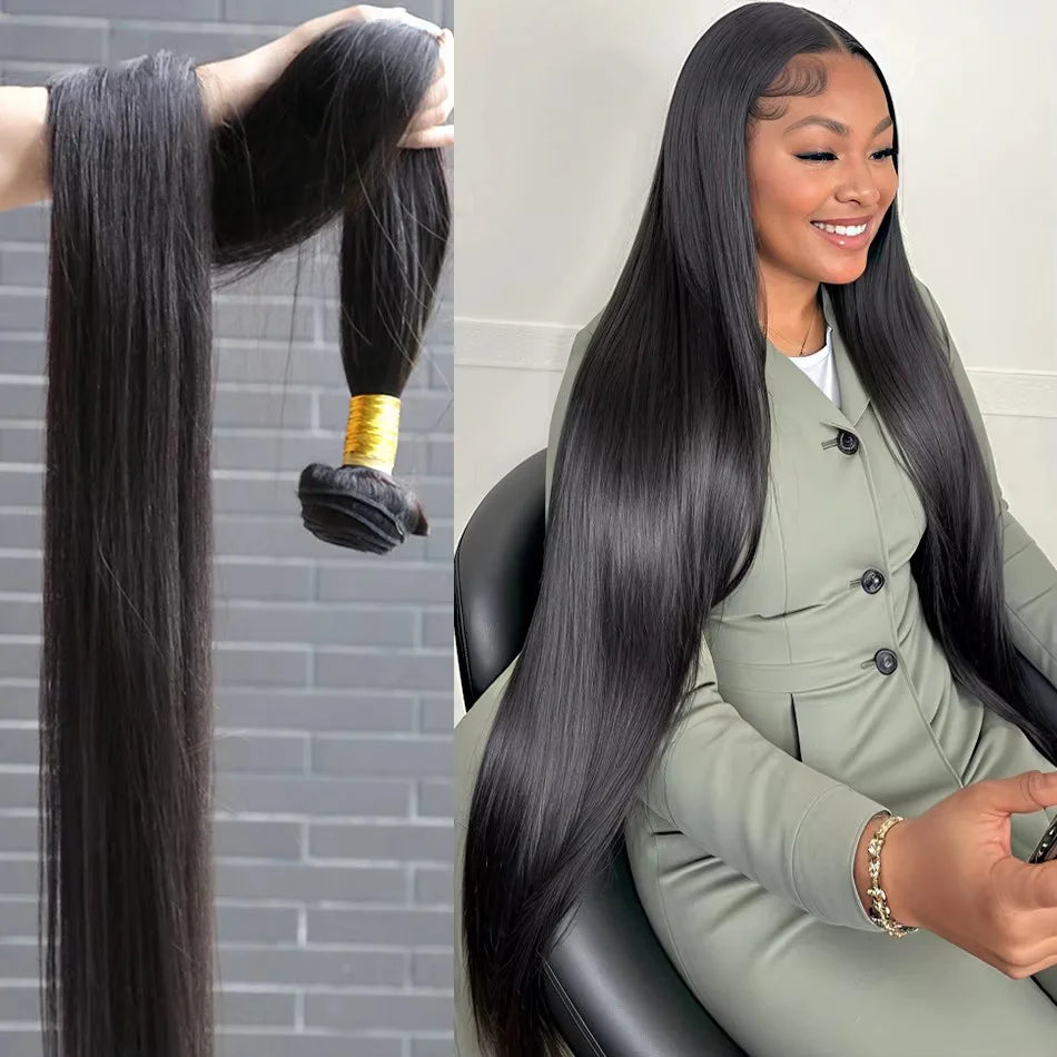 30 32 Inch Bone Straight Bundles Human Hair Unprocessed Raw Remy Hair 3 4 Bundles Brazilian Extension Double Weft For Women