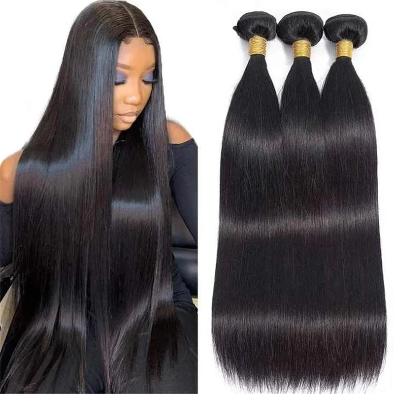 Silky Straight Bundles Human Hair Remy Brazilian Hair Extensions 1/3/4 PCS Natural Black Hair Weave Bundles 14-30 Inches