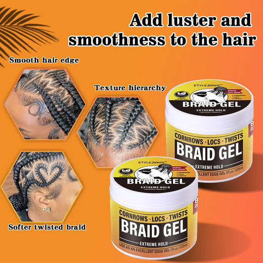 Braid Gel - Locs, Twists, Cornrows! Strong Hold, Moisturizing, Light Scent, Retro Look - Hair Styling Product