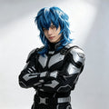 Artificial medium-length straight blue Salic cosplay hairstyle with bangs ,birthdays，role-playing synthetic wig