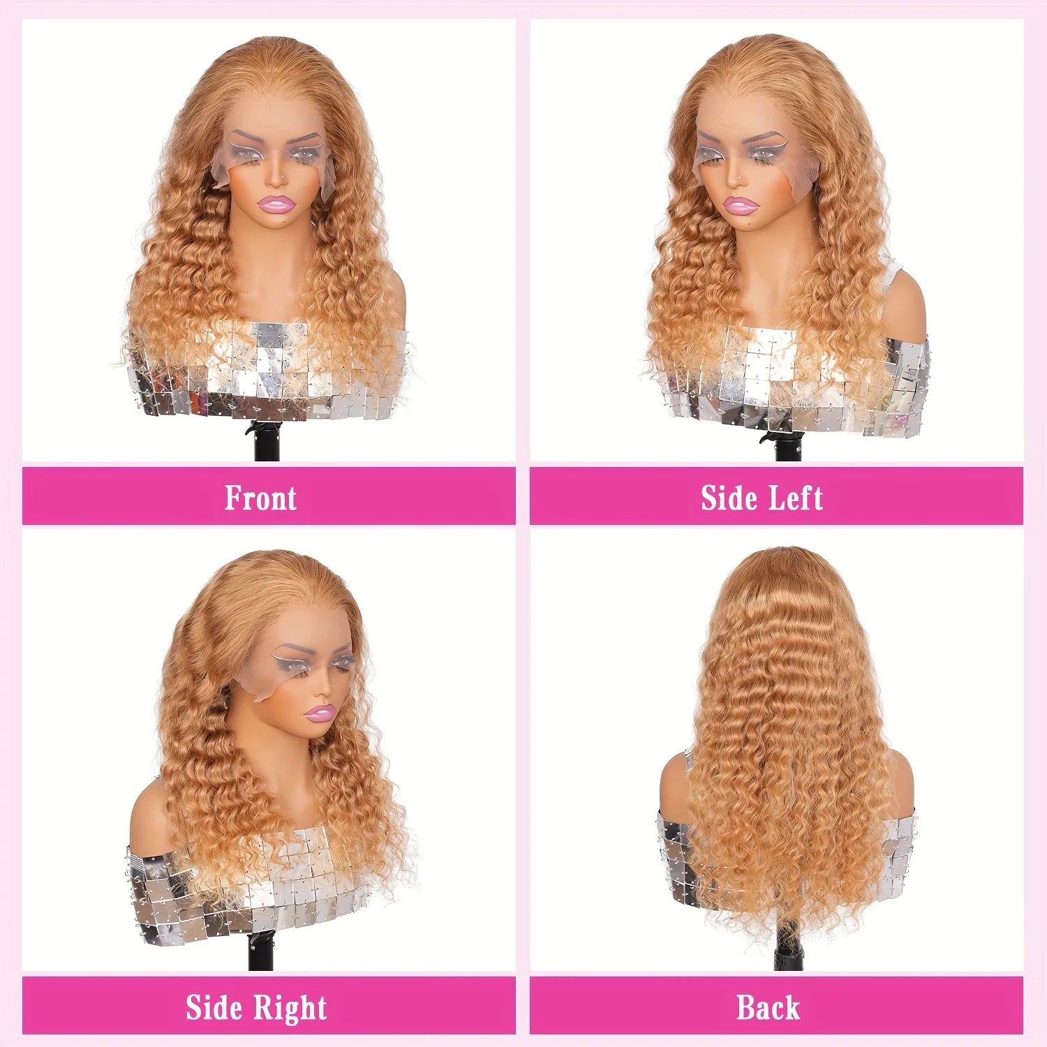 34-38 Inch Honey Blonde Wig Human Hair Deep Wave 13x6 Hd Lace Frontal -  230 Density Preplucked #27 Colored Curly Lace Front Wig