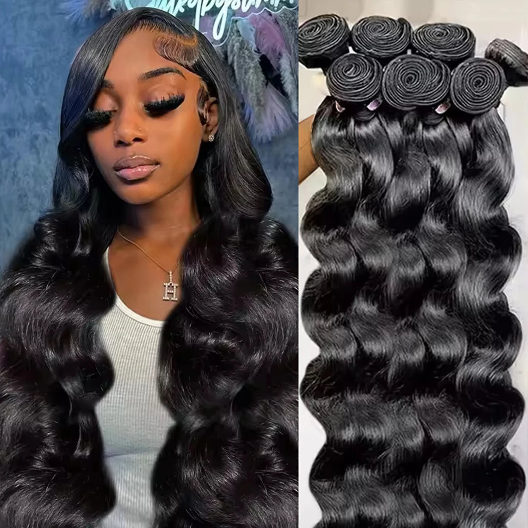 30 40Inch 3 4 Bundle Loose Body Wave Bundles Real Unprocessed Human Hair 16A Raw Hair Bundles Extensions Brazilian Natural Black