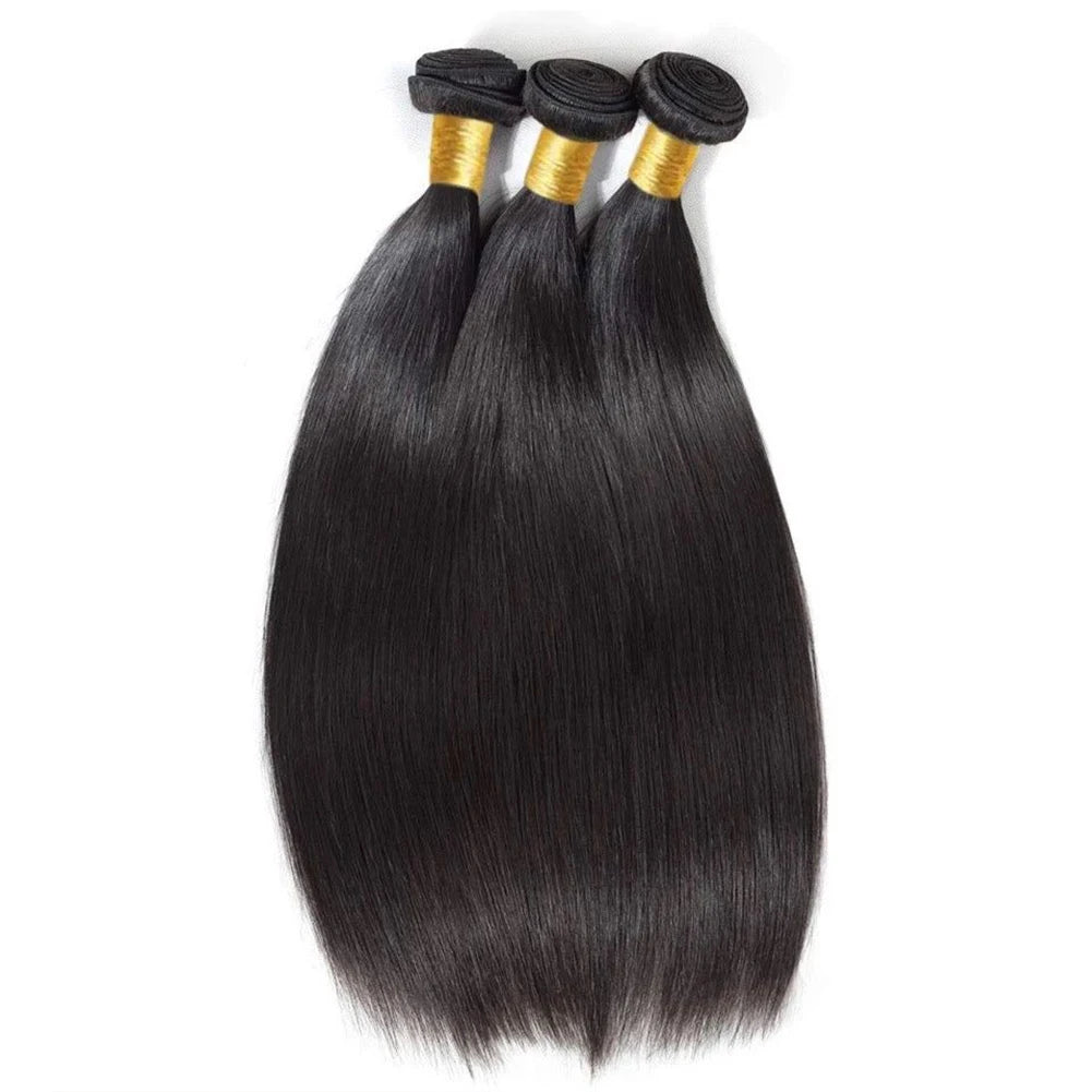 Silky Straight Bundles Human Hair Remy Brazilian Hair Extensions 1/3/4 PCS Natural Black Hair Weave Bundles 14-30 Inches