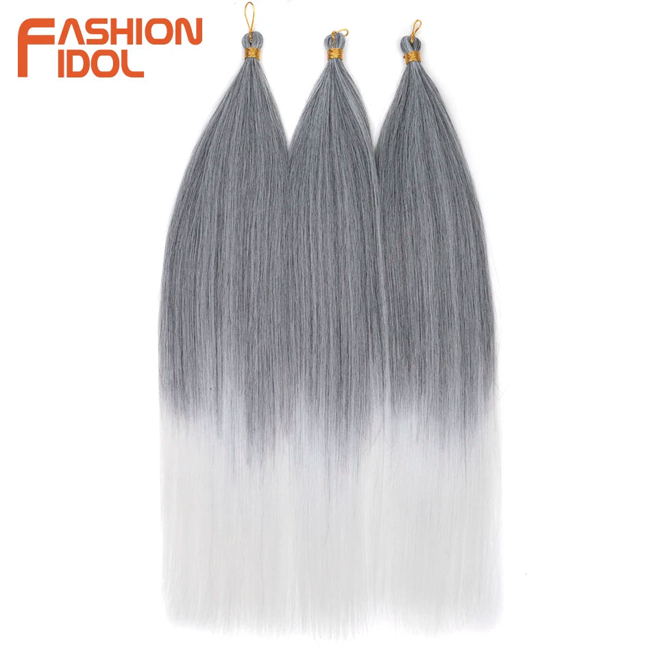 28" 3PCS Ariel Straight Pony Hair Bundles Crochet Braids Hair Synthetic Braiding Hair Ombre Silver Grey Crochet Hair Extensions