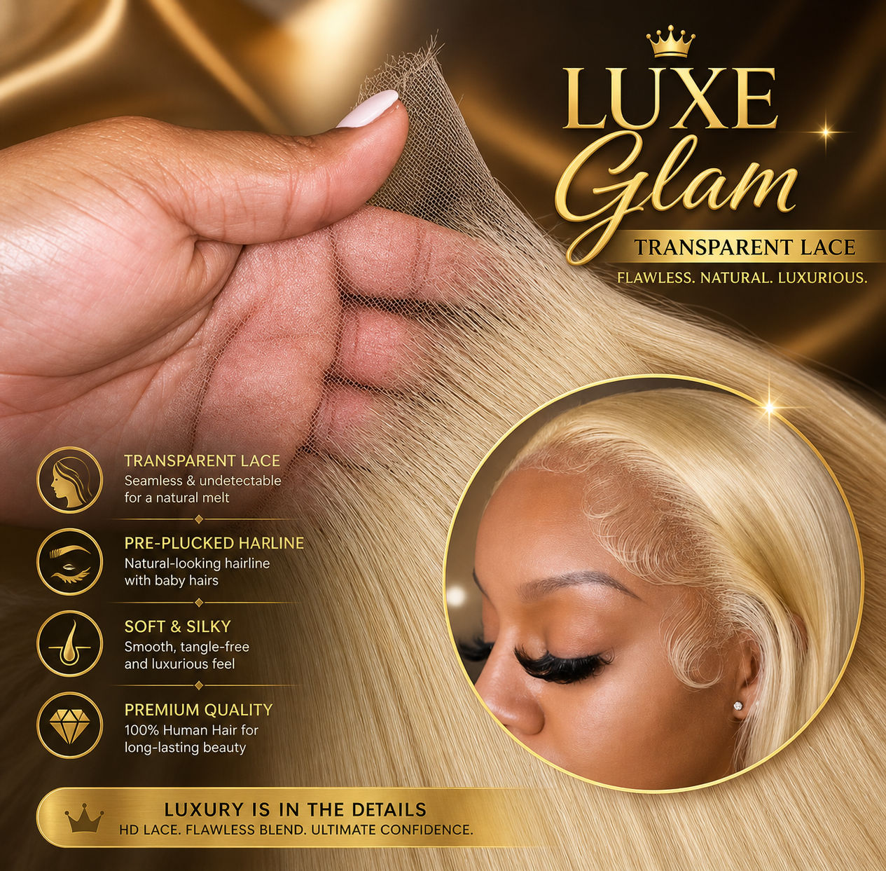 Honey Blonde 13x6 HD Lush All Natural Lace Front Hair Wig - 200% 613 (34 36 Inch Straight 13x4 Lace Frontal)