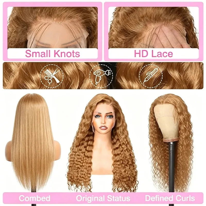 Honey Blonde Deep Wave Lace Front Wig