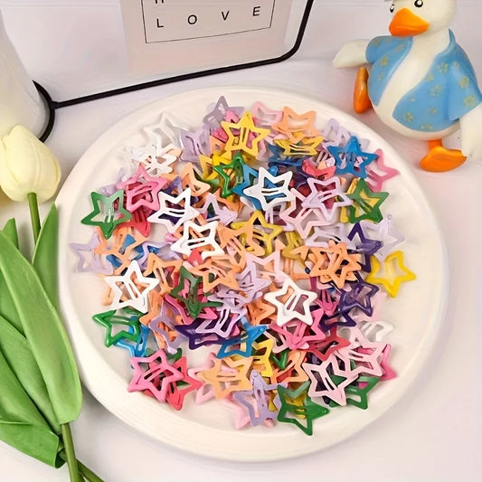 10pcs/30pcs Cute Hollow Star Hair Clips Vibrant Colorful Snap Design Perfect for Styling and Makeup Ideal ' Gift Holiday Gift