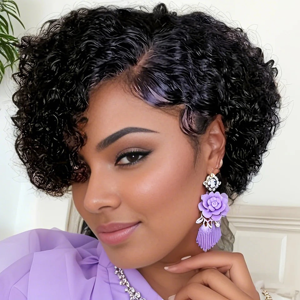 Pixie Cut Wig Human Hair Water Wave Wig 13x4x1 Lace Front Wigs Short Curly Natural Wigs for Woman
