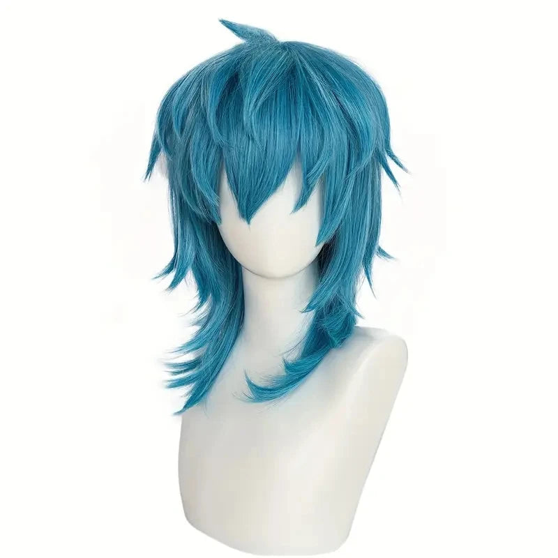 Artificial medium-length straight blue Salic cosplay hairstyle with bangs - heat-resistant synthetic perfect for Halloween
