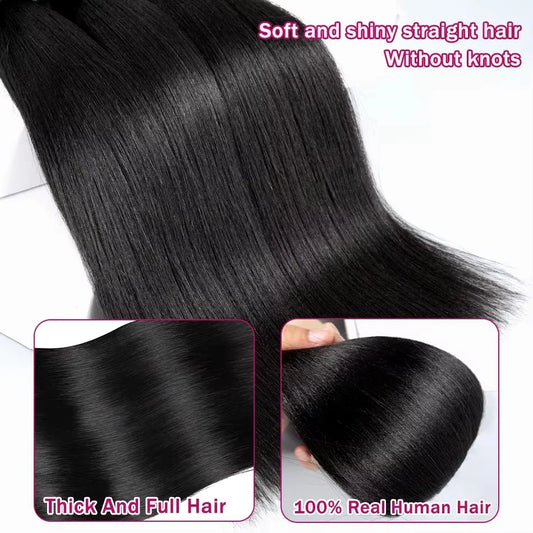 16A Bone Straight Human Hair Bundle Brazilian Remy 100% Unprocessed Remy Human Hair Extension Natural Black Double Weft Durable