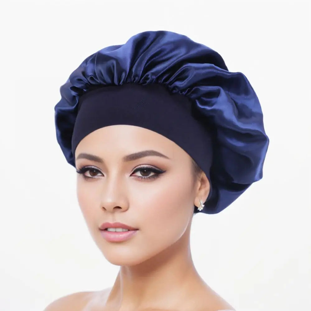 Soft Long Hair Care Bonnet Imitation Silk Solid Satin Satin Shower Caps Large Elastic Edge Wrap Hair Care Hats for Women