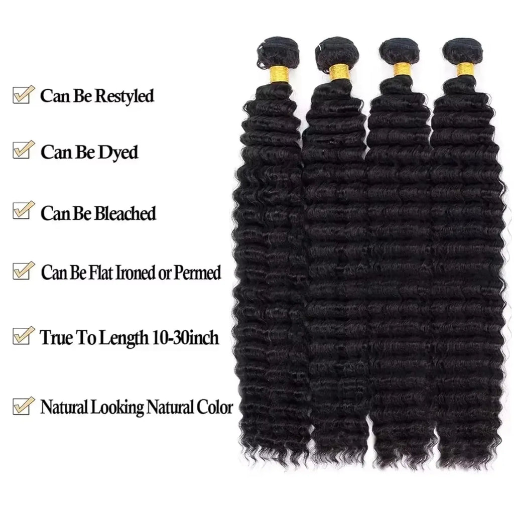 Deep Wave Human Hair Bundles, 12A Curly Bundles Human Hair, 22 24 26 Inch Wet and Wavy  Brazilian Virgin Deep  Wave