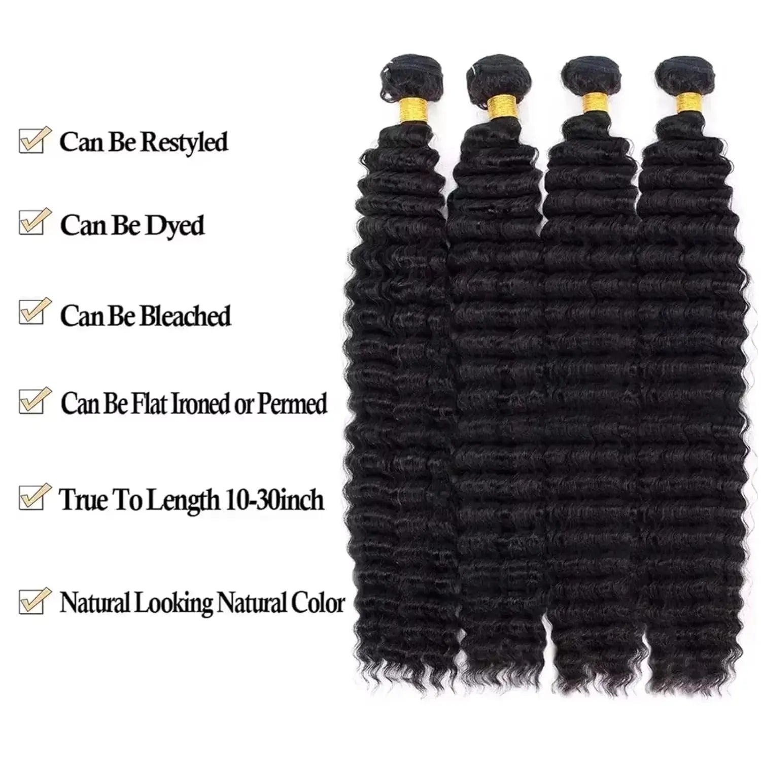 Deep Wave Human Hair Bundles, 12A Curly Bundles Human Hair, 22 24 26 Inch Wet and Wavy  Brazilian Virgin Deep  Wave