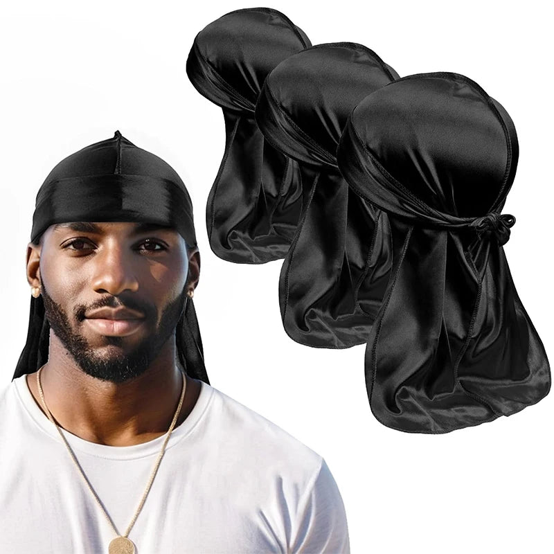 Unisex Silky Long Tail Durag Pirate Hat Turban Fashion Headwraps Cap Bandana Women Men Headwear Caps Hijab Hair Accessories  ﻿