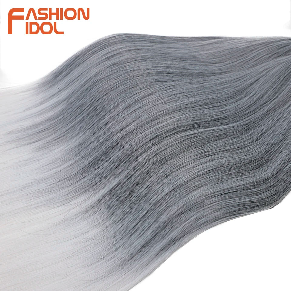 28" 3PCS Ariel Straight Pony Hair Bundles Crochet Braids Hair Synthetic Braiding Hair Ombre Silver Grey Crochet Hair Extensions