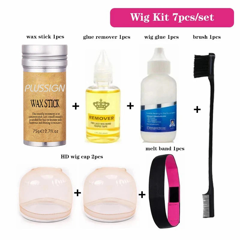 Wig lace glue set Waterproof Lace Front Adhsive for Wigs with Tools and Hair Wax Stick (Lace Adhesive/Wig Glue Remover/Wax Stick