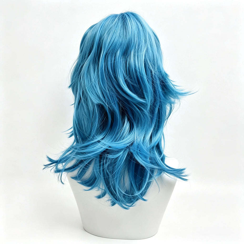Artificial medium-length straight blue Salic cosplay hairstyle with bangs ,birthdays，role-playing synthetic wig