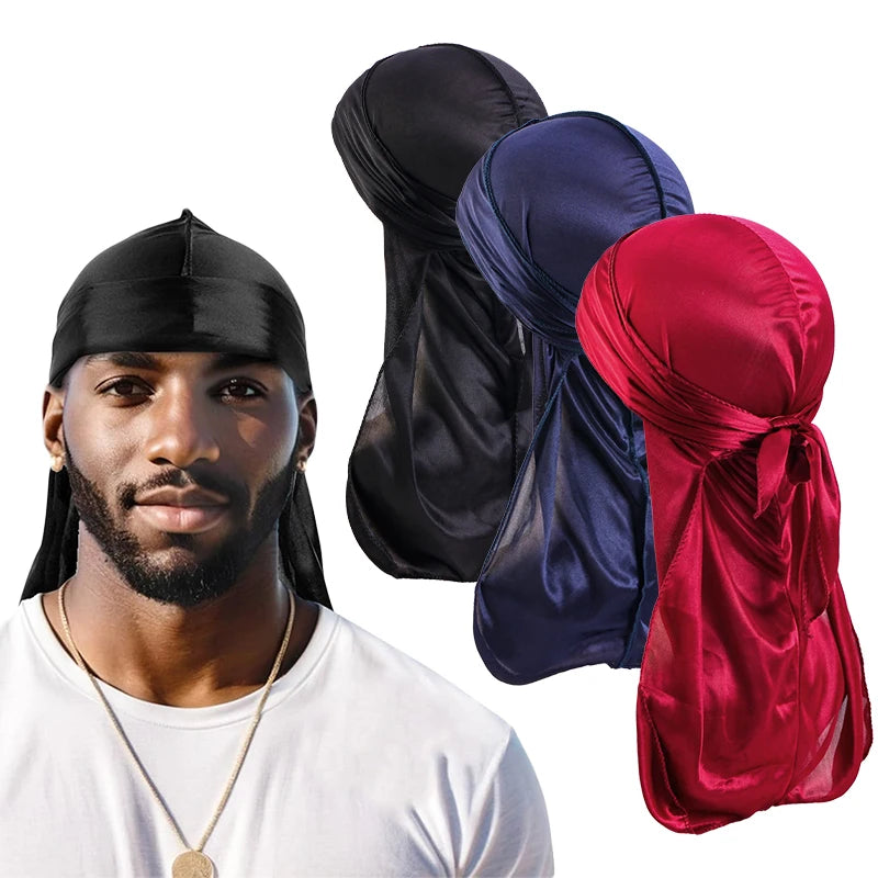 Unisex Silky Long Tail Durag Pirate Hat Turban Fashion Headwraps Cap Bandana Women Men Headwear Caps Hijab Hair Accessories  ﻿