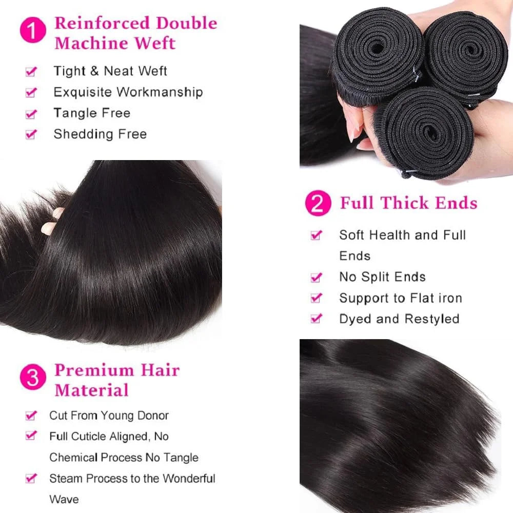 30 32 Inch Bone Straight Bundles Human Hair Unprocessed Raw Remy Hair 3 4 Bundles Brazilian Extension Double Weft For Women