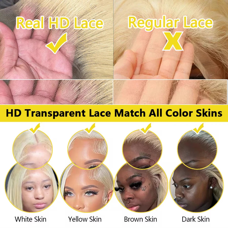 Honey Blonde 13x6 HD Lush All Natural Lace Front Hair Wig - 200% 613 (34 36 Inch Straight 13x4 Lace Frontal)