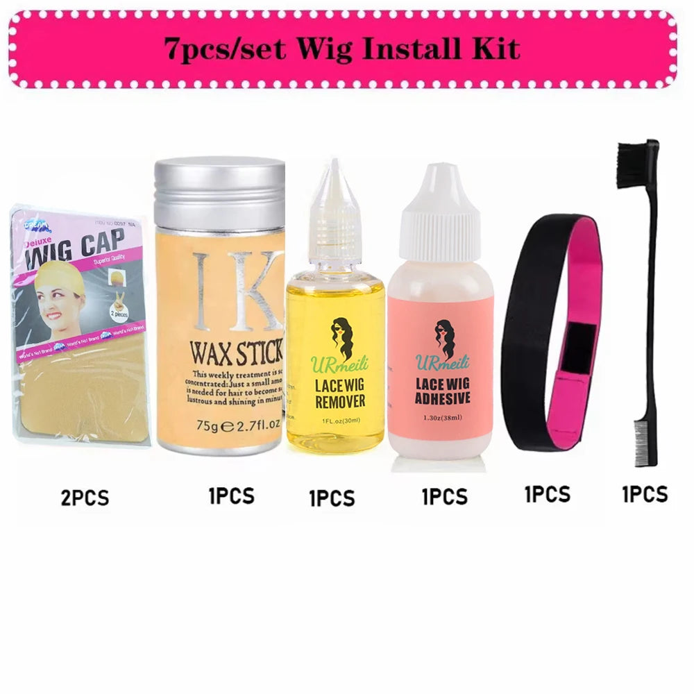 Wig lace glue set Waterproof Lace Front Adhsive for Wigs with Tools and Hair Wax Stick (Lace Adhesive/Wig Glue Remover/Wax Stick