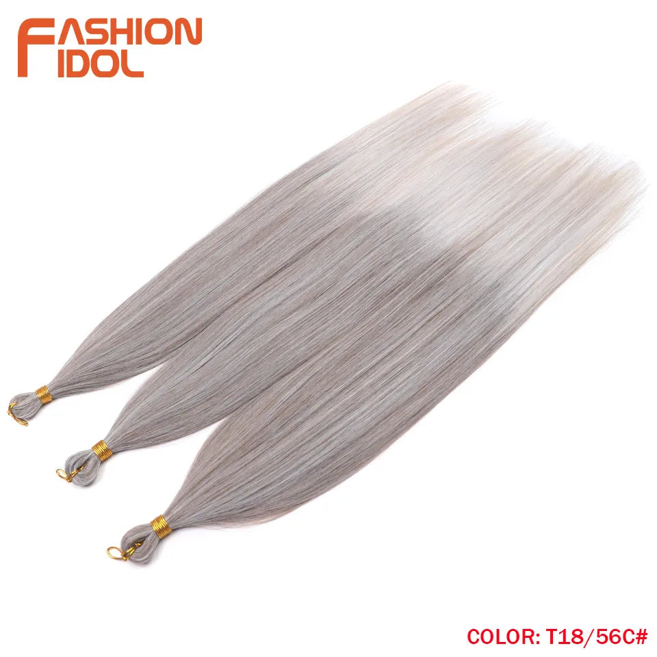 28" 3PCS Ariel Straight Pony Hair Bundles Crochet Braids Hair Synthetic Braiding Hair Ombre Silver Grey Crochet Hair Extensions