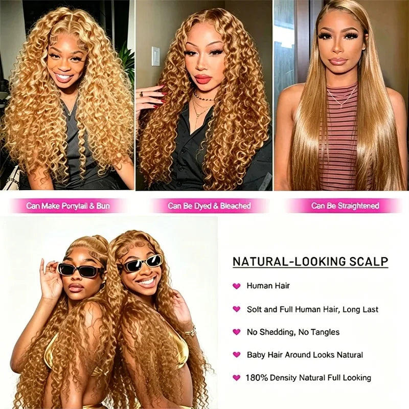 Honey Blonde Deep Wave Lace Front Wig