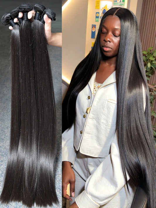 26 28 30 40 Inches Straight Human Hair Bundles Brazilian Raw Remy Weave 100% Unprocessed Extension Weft Natural Black For Women