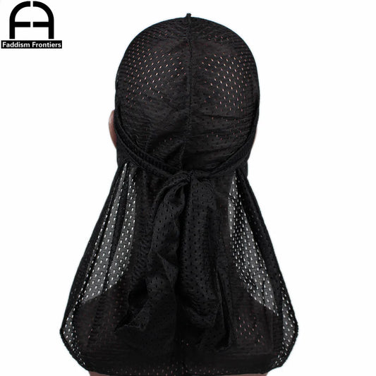 Summer Men Mesh Durag Breathable Long Tail Durags Bandanas for Men Wave Do DuRag Rags